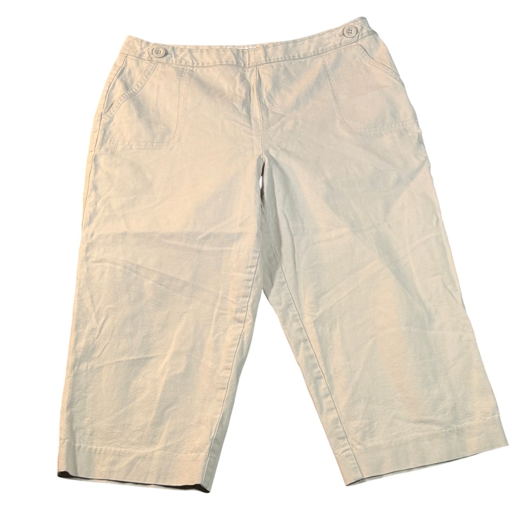 Talbots Petites Womens 14 Khaki Tan Stretch Cotton Crop Capris Pants Casual‎